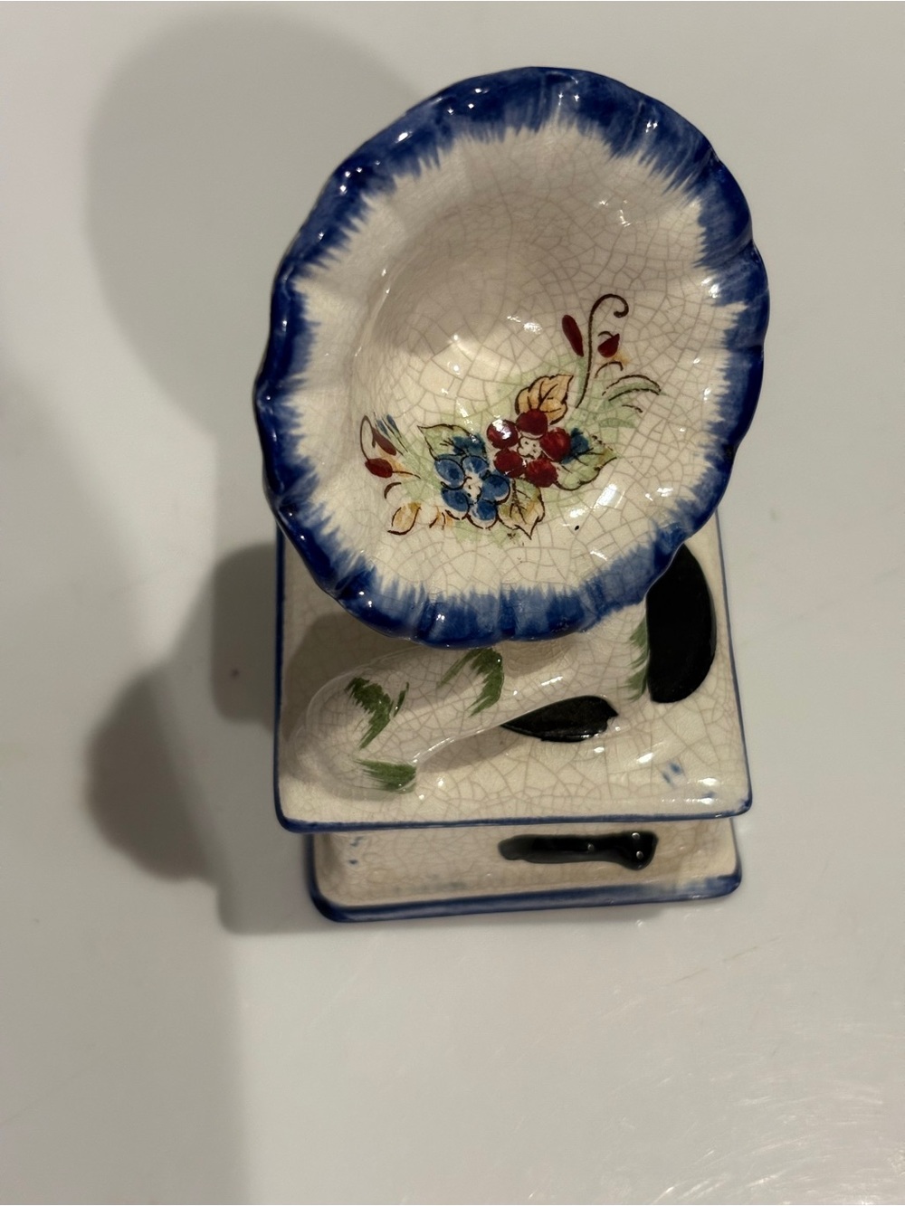 Japanese Ceramic Floral Miniature Gramophone trinket box– Vintage